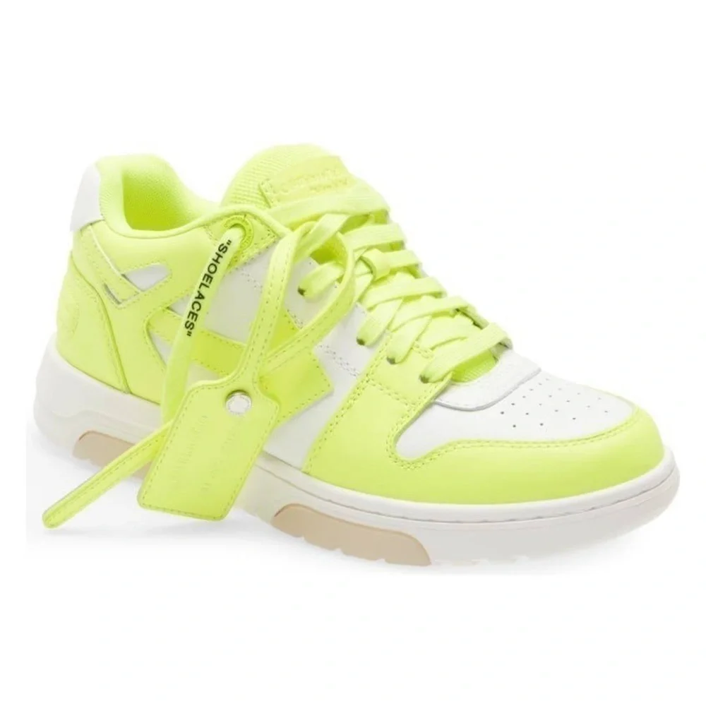 New Off-White Out Of Office Lemon/White Leather Sneakers Size 38 - Picture 1 of 14